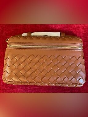 Woven Leather Clutch Bag in Cognac Brown - Women Bags